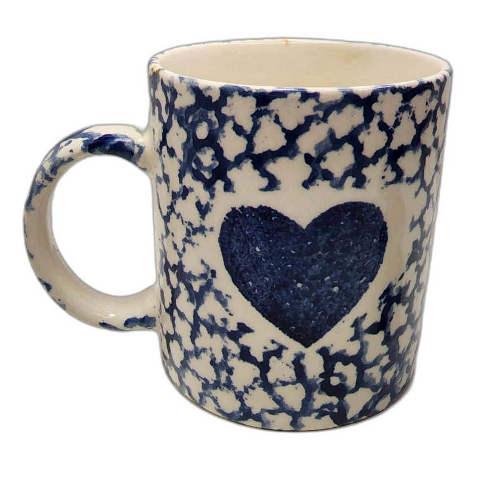 Vintage Gibson Colbalt Blue Sponge Paint Heart Stoneware Mug - Coffee Tea Cup